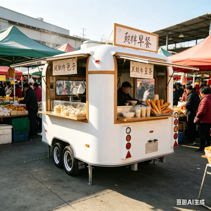 Round Food Trailer Mobile Kitchen Pre Wired For Digital Menus Led Signage Professional Marketing Food Vending