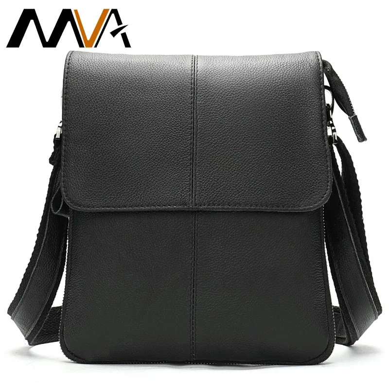 MVA Men\'s Genuine Leather Shoulder Bag Cover & Zipper Leather Crossbody Bags for Men Messenger Bag Men Shoulder Bags Male Flap