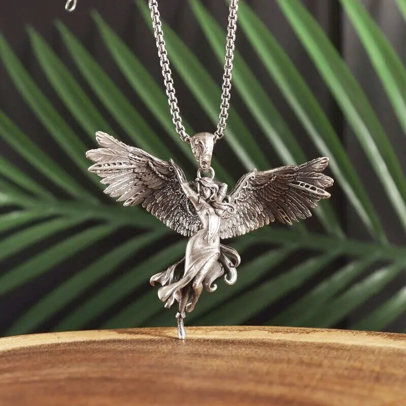 Fashion and Exquisite Vintage Silver Color Sexy Goddess Angel Pendant Necklace for Men and Women Personality Charm Jewelry