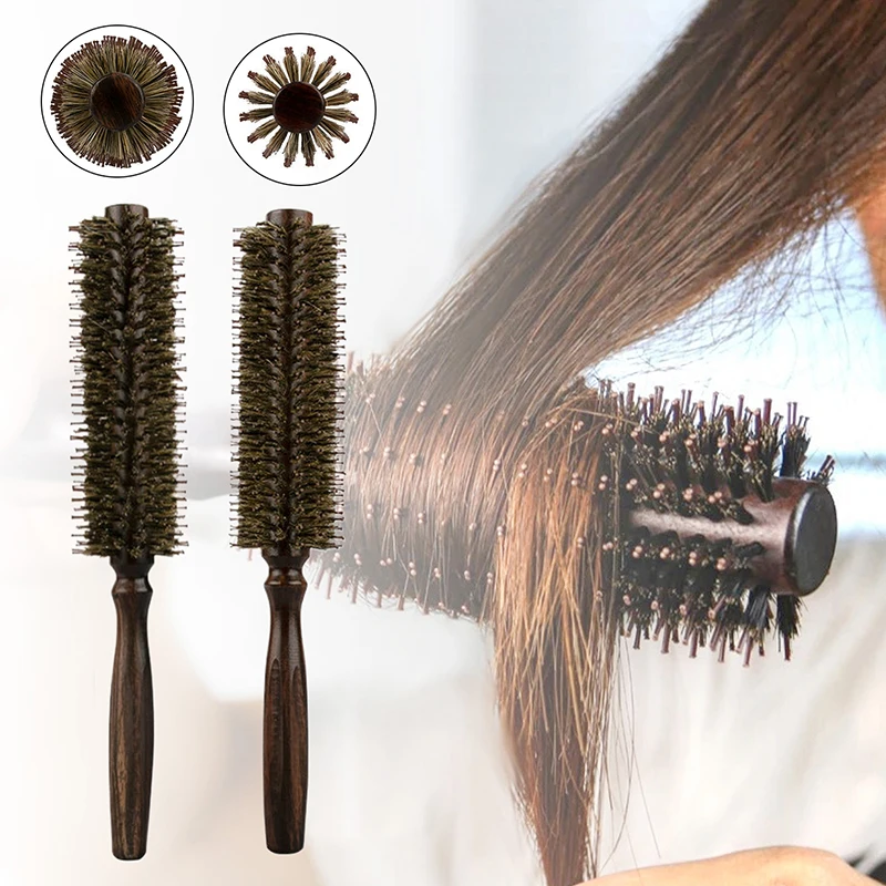 Straight Twill Hair Round Roller Wood Hair Brush Boar Bristle Nylon Hair Comb Anti Static Brush Blowing Curling DIY Hairdressing