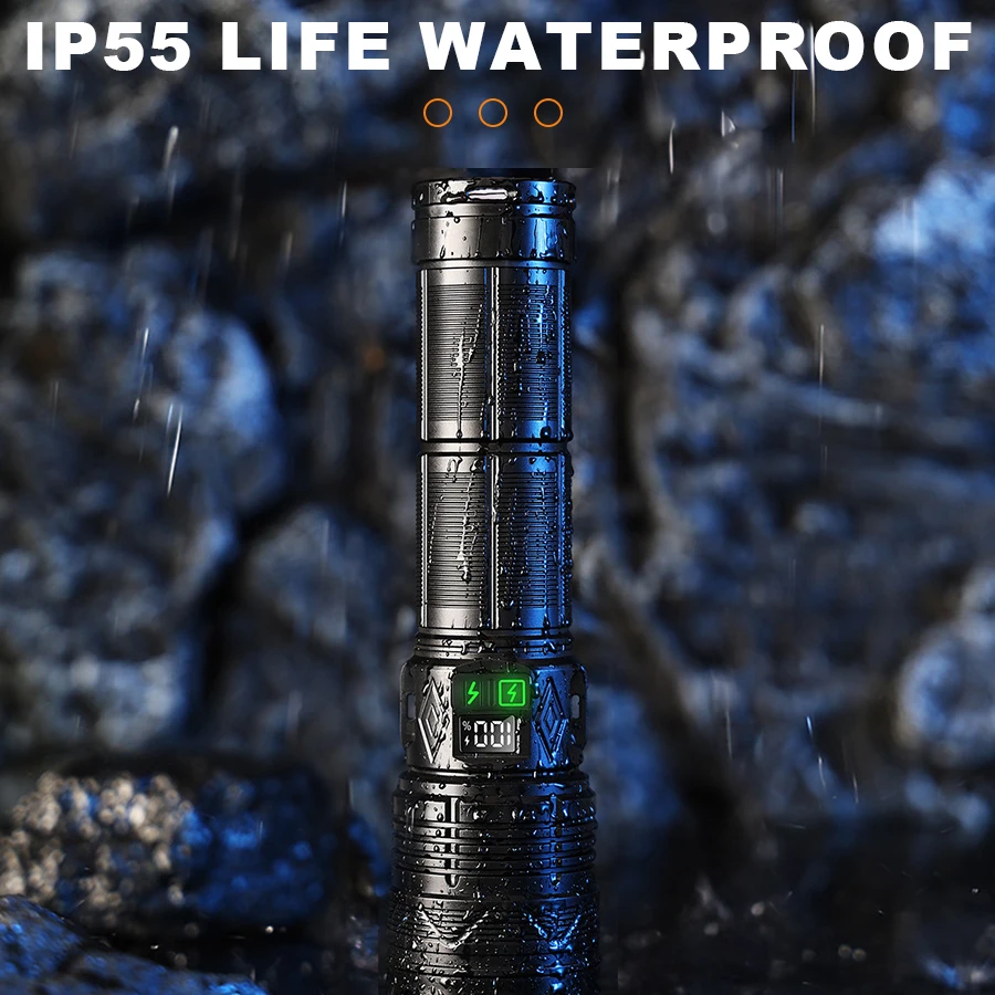 High Power LED Zoom Flashlight Type-c Rechargeable Digital Display Outdoor Waterproof Exploration Fishing Emergency Lighting