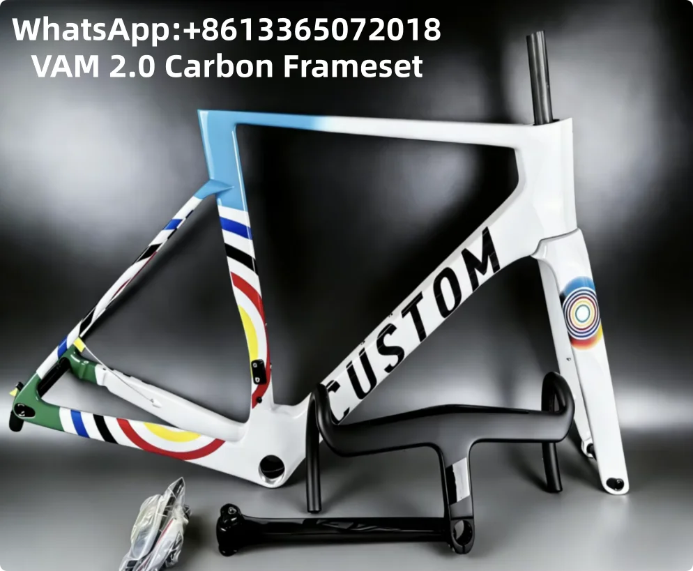 T1100 VAM 2.0 Fahrradrahmen Carbon-Rennradrahmen Regenbogenfarben mit Lenker und 50MM Laufradsatz Individuelle Lackierung