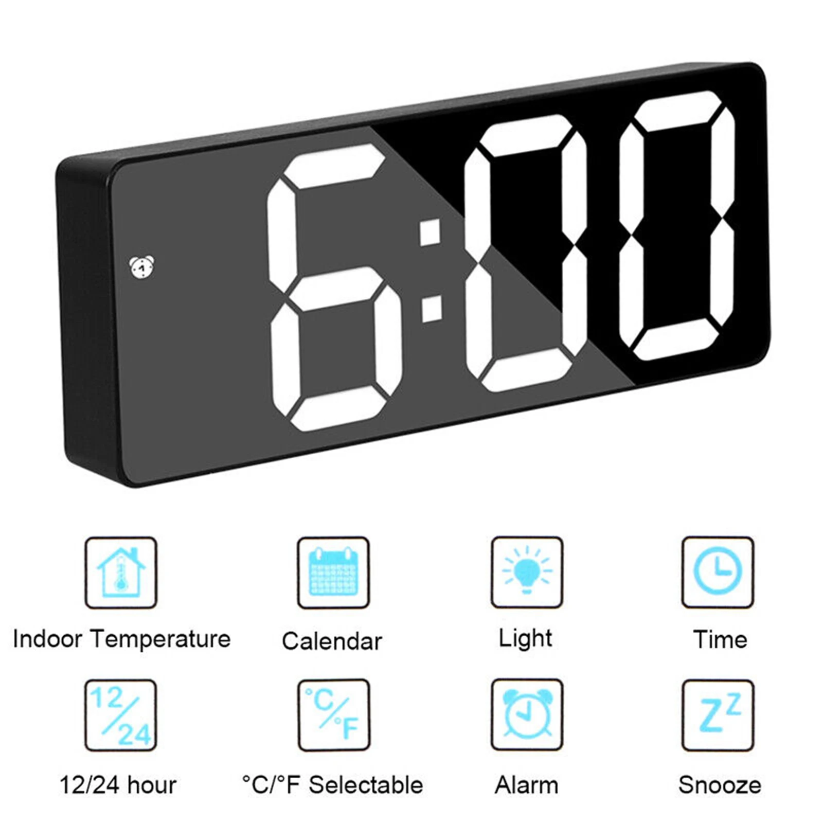 Alarm Clock Led Display Digital Mirror Alarm Clock Battery Plug-In Dual Purpose Clock Snooze Night Mode Alarm Clock Suitable For