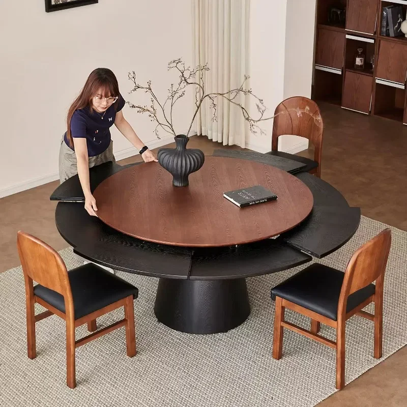 Rotating and expanding telescopic rotating round dining table Household small apartment multi-function becomes larger