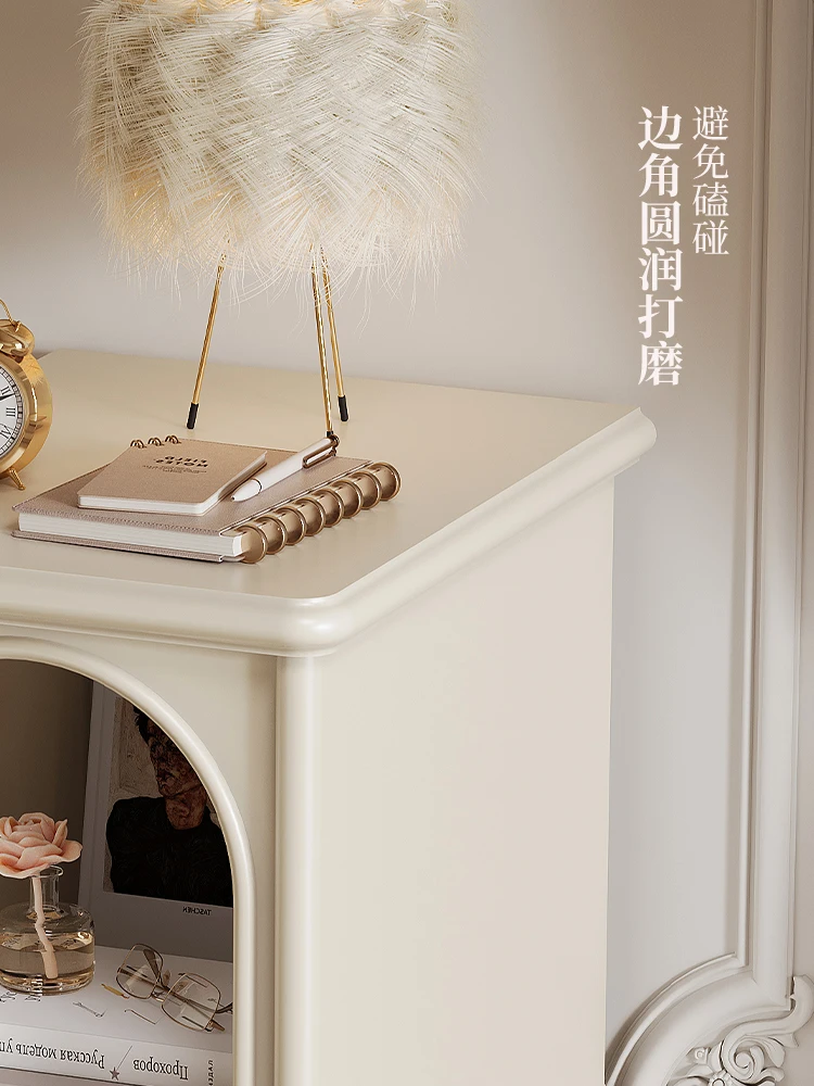 French cream wind solid wood bedside table, household bedroom small very narrow simple modern storage locker 3