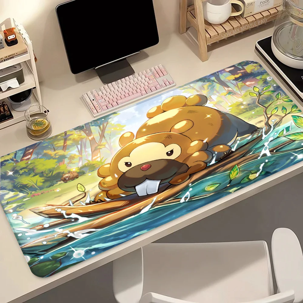 P-Pokemon Bidoof Kawaii großes Gaming-Mauspad, Anime Speed Surface Schreibtischunterlage, Gamer-Tastatur-Mauspad für Büro und Gaming