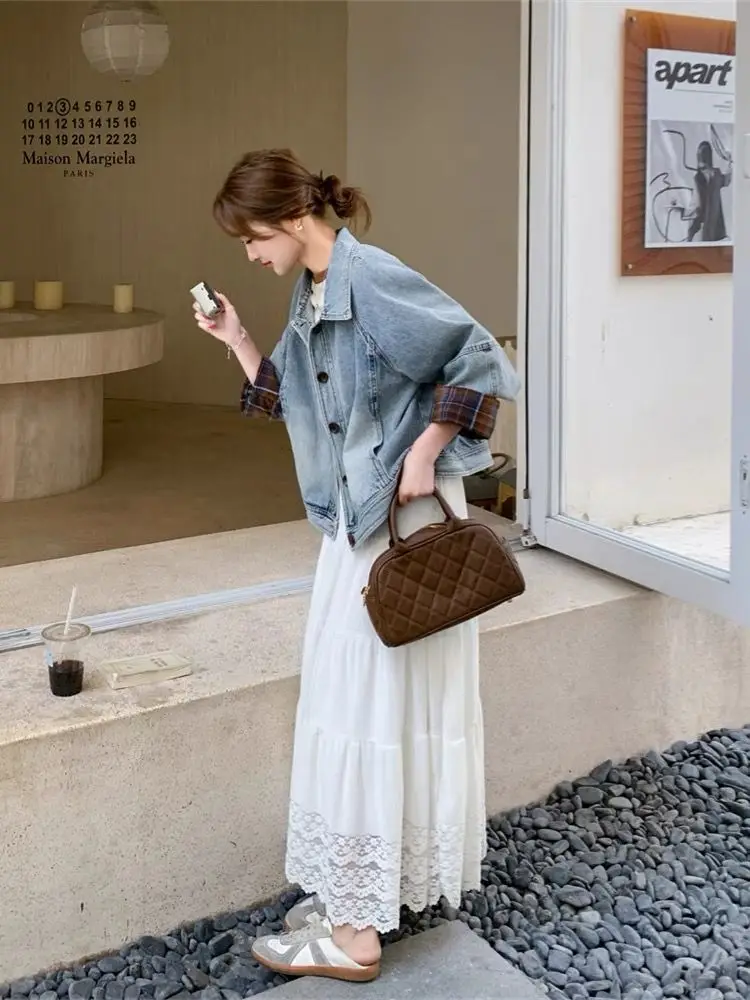 

Denim Coat Diamon Rhinestone Womens Summer Lightweight Button-Down School Hipster Lovely Matching Hollowed Out Raw-Edges Balloon