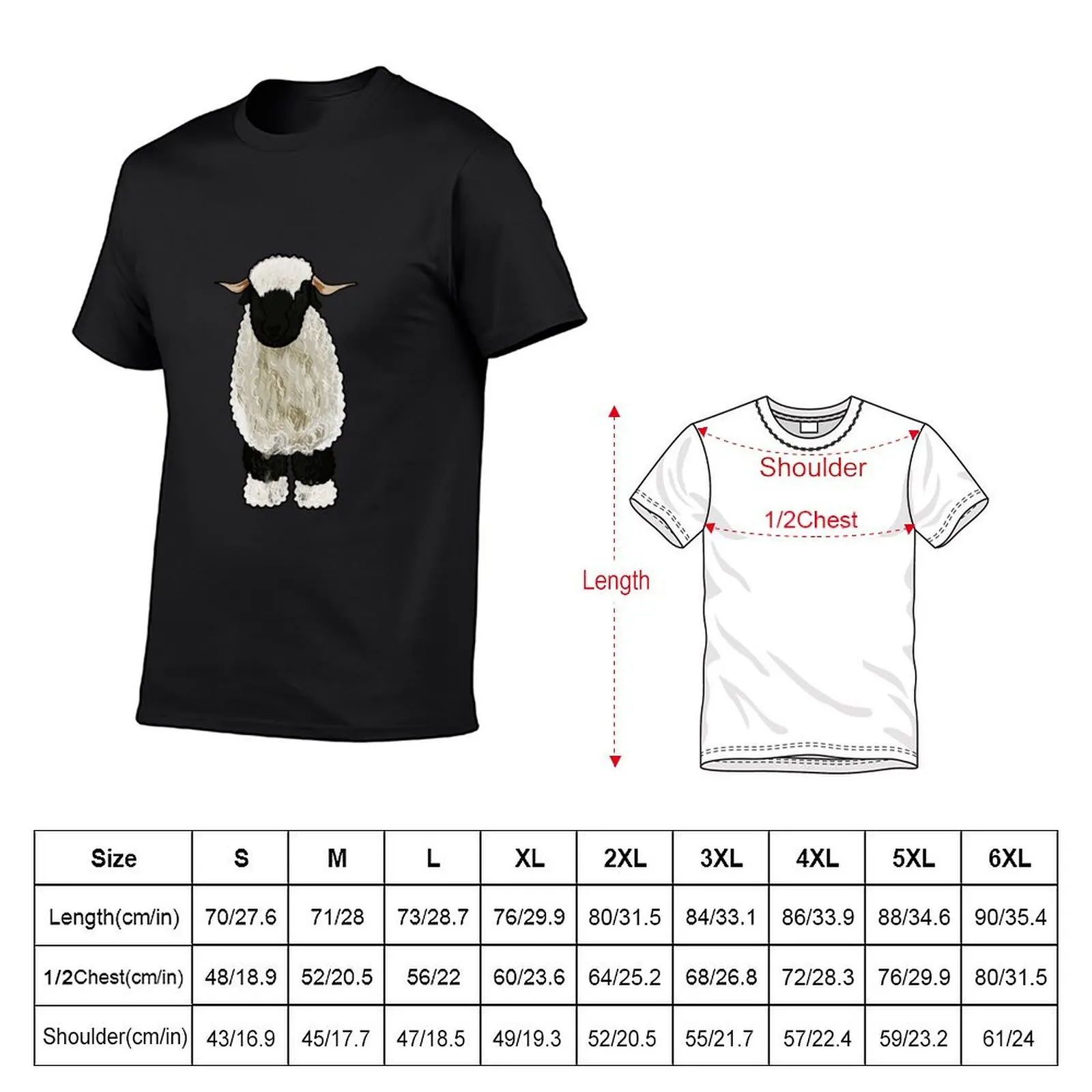 Valais Blacknose sheep cartoon illustration T-Shirt cotton graphic tees man clothes t shirts men