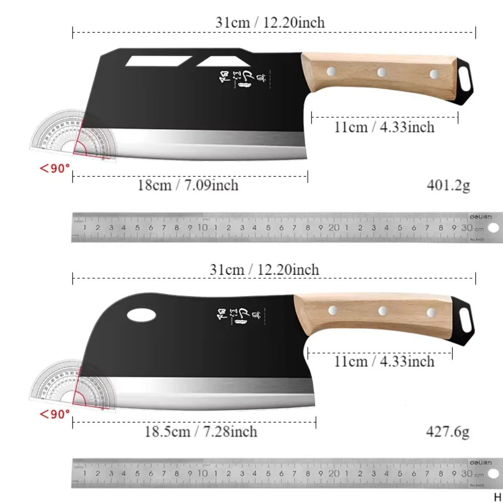 High Carbon Steel Kitchen Knife Chinese Cleaver Knife Wood Handle Bone Chopper Butcher Knife Sharp Slicing Cutting Cooking Knife