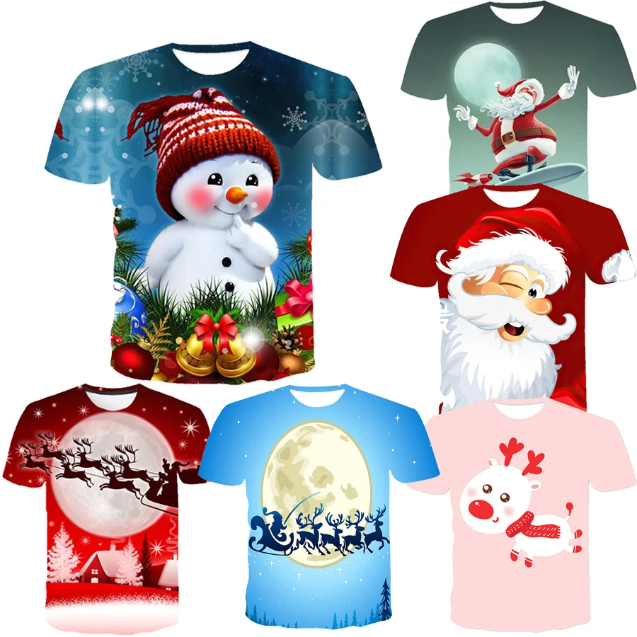 

Веселая мужская футболка с 3D принтом Санта-Клауса и снеговика, модный новогодний подарок, футболка с короткими рукавами в стиле хип-хоп, вечерние в канун Рождества, повседневный детский топ