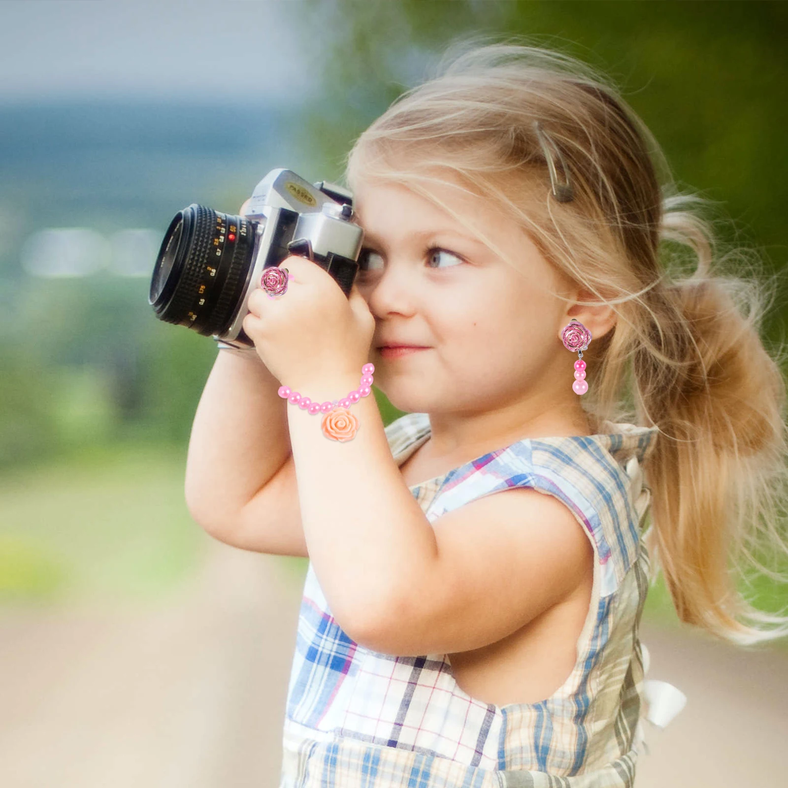 

Flower Accessories Set Kids Ear Clip Sweet Necklace Pearl Baby Gift Jewelry Child