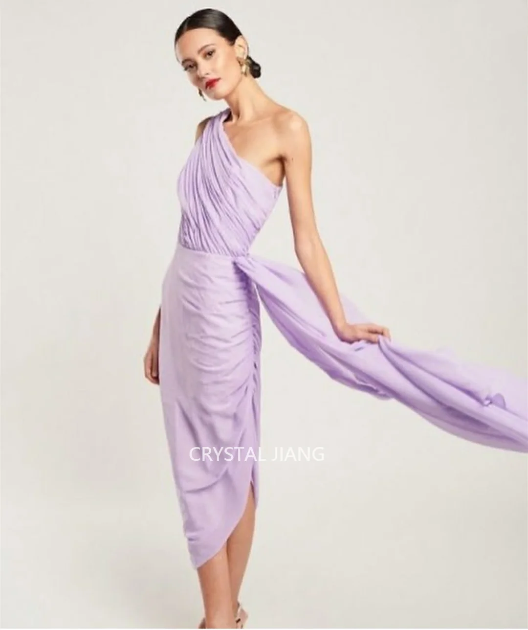 Robe de Soirée Courte en Mousseline de Soie pour Femme, Tenue de Bal, Violet, avec Fente Latérale, Fourreau, Longueur Rinçage