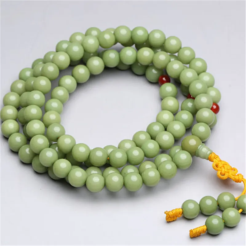 Green Talipot Palm Beaded Bracelets Buddist 108 Bodhi Prayer Beads Mala 8mm 9mm BRO685