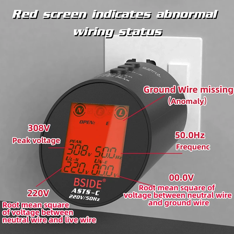 Tester gniazd Test napięcia Detektor gniazd Wtyczka EU/US/UK Analizator obwodów Sprawdzanie fazy polaryzacji Stan okablowania Miernik RCD