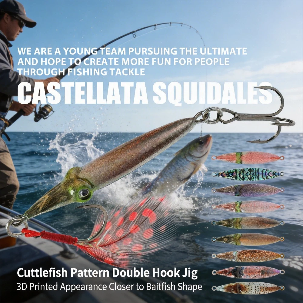

21g Squid Shape Metal Jig 3D Real Fish Scale Bionic Color Long Cast For Spanish Mackerel Topmouth Culter Saltwater Fishing Lure