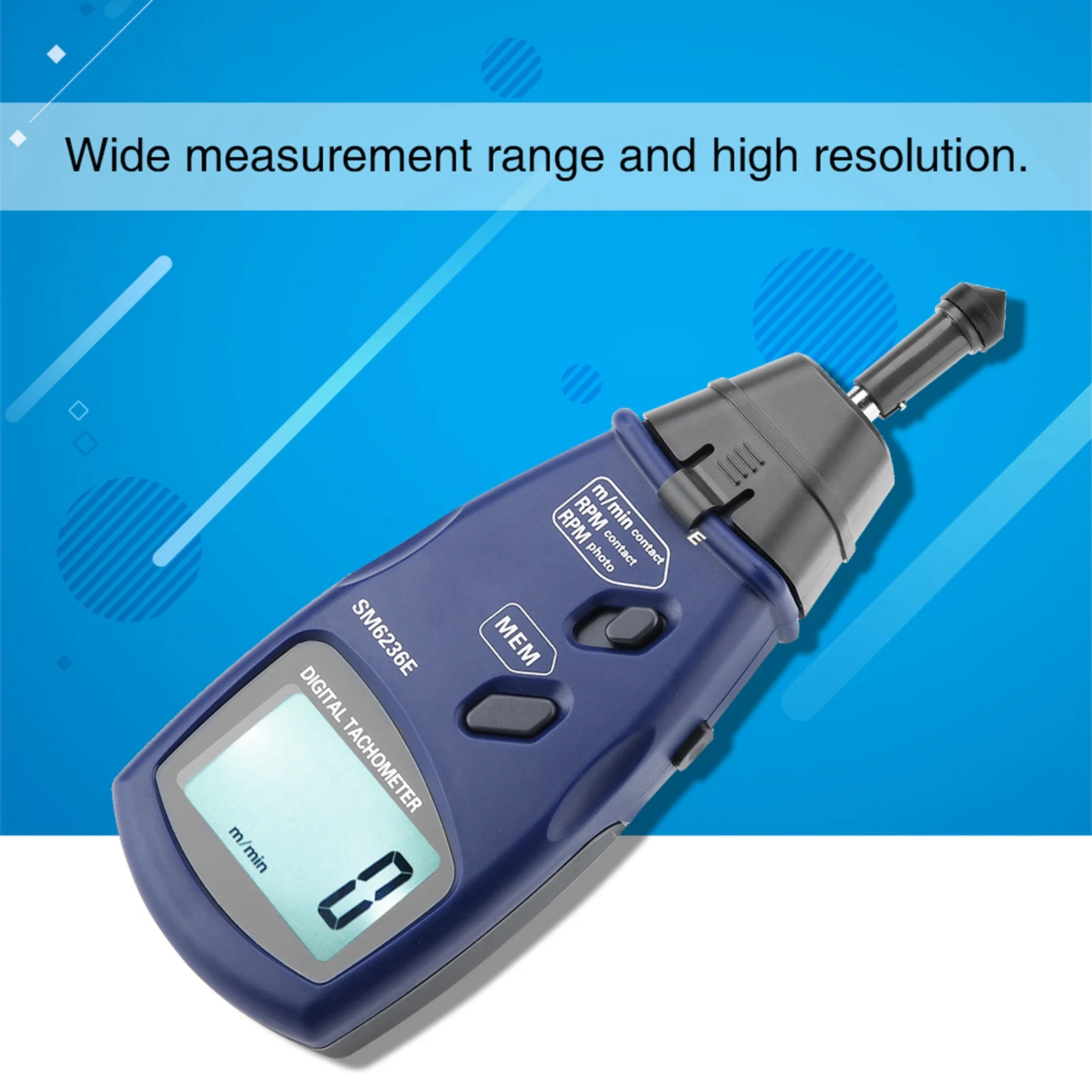 

Tachometer LCD Tachometer Digital Tach SM6236E Laser/Contact Tachometer 5 Digits 18 mm Digital LCD Tach Rotation Meter Tester