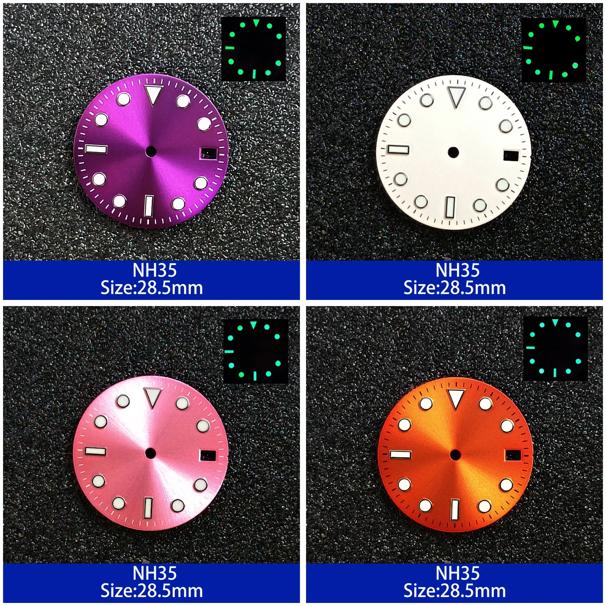 

28.5MM Diameter Calendar Watch Dial Green Luminous Dial for NH35 Watch Movement Accessories Parts