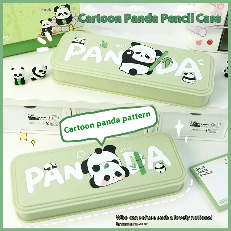 Large Capacity Panda Pencil Case Green Pen Case Elementary School Stationery Box High Appearance Multifunctional Stationery Bag