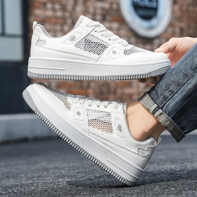 

Summer New Hollow Breathable White Shoes, Men Lightweight Anti-slip Mesh Shoes, Trendy Versatile Student Casual Sports Sneakers