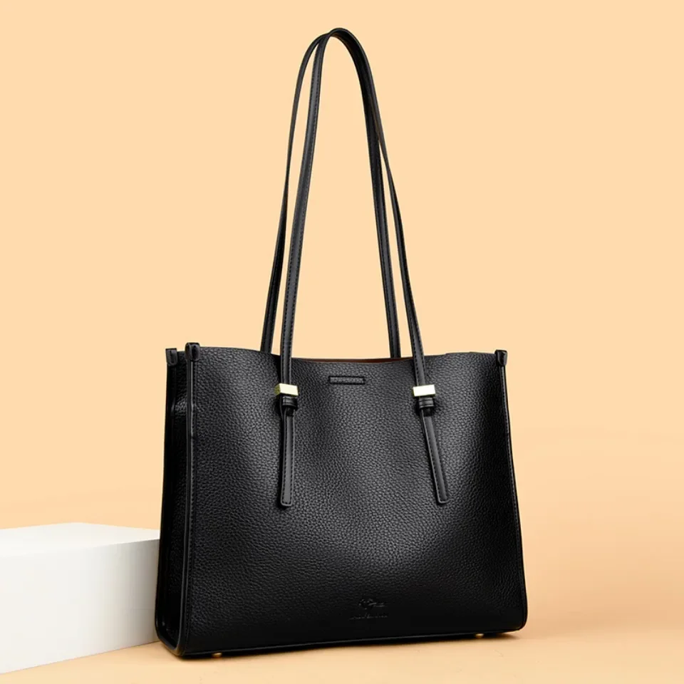 

Women Soft Leather Shoulder Bag Solid Color Crossbody Bag Luxury Designer Casual Tote Handbag Ladies Commuter Shopper Sac A Main