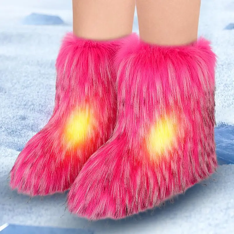 Fluffy Artificial Boots Fluffy Warm Mid-Calf Boots Comfortable Fluffy Snow Boots With Rubber Sole Gift For Family Friends