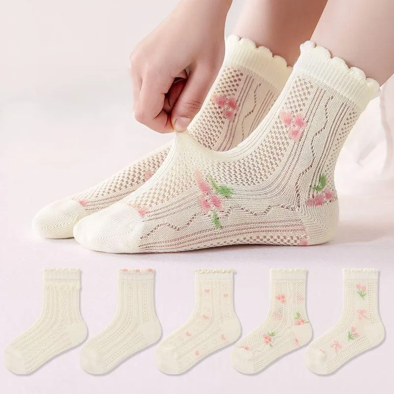 5 Pairs of New Spring and Summer Seamless Mesh Baby Socks, Combed Cotton Socks, Breathable, Sweat-Wicking and Antibacterial