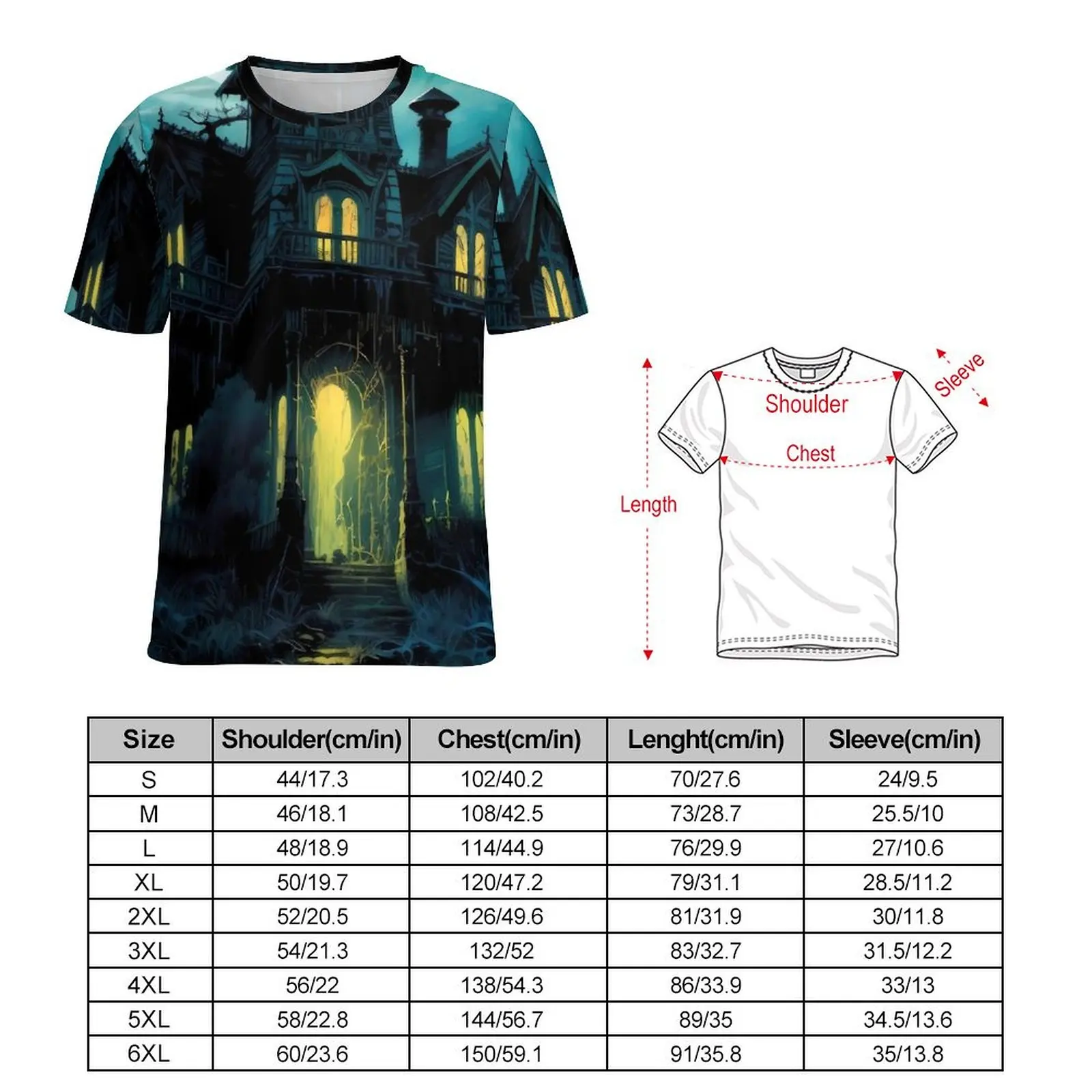 Women T Shirt Haunted Mansion O Neck T Shirts Short Sleeves Halloween Print Cool Design Tshirt Classic Tees Big Size 4XL 5XL