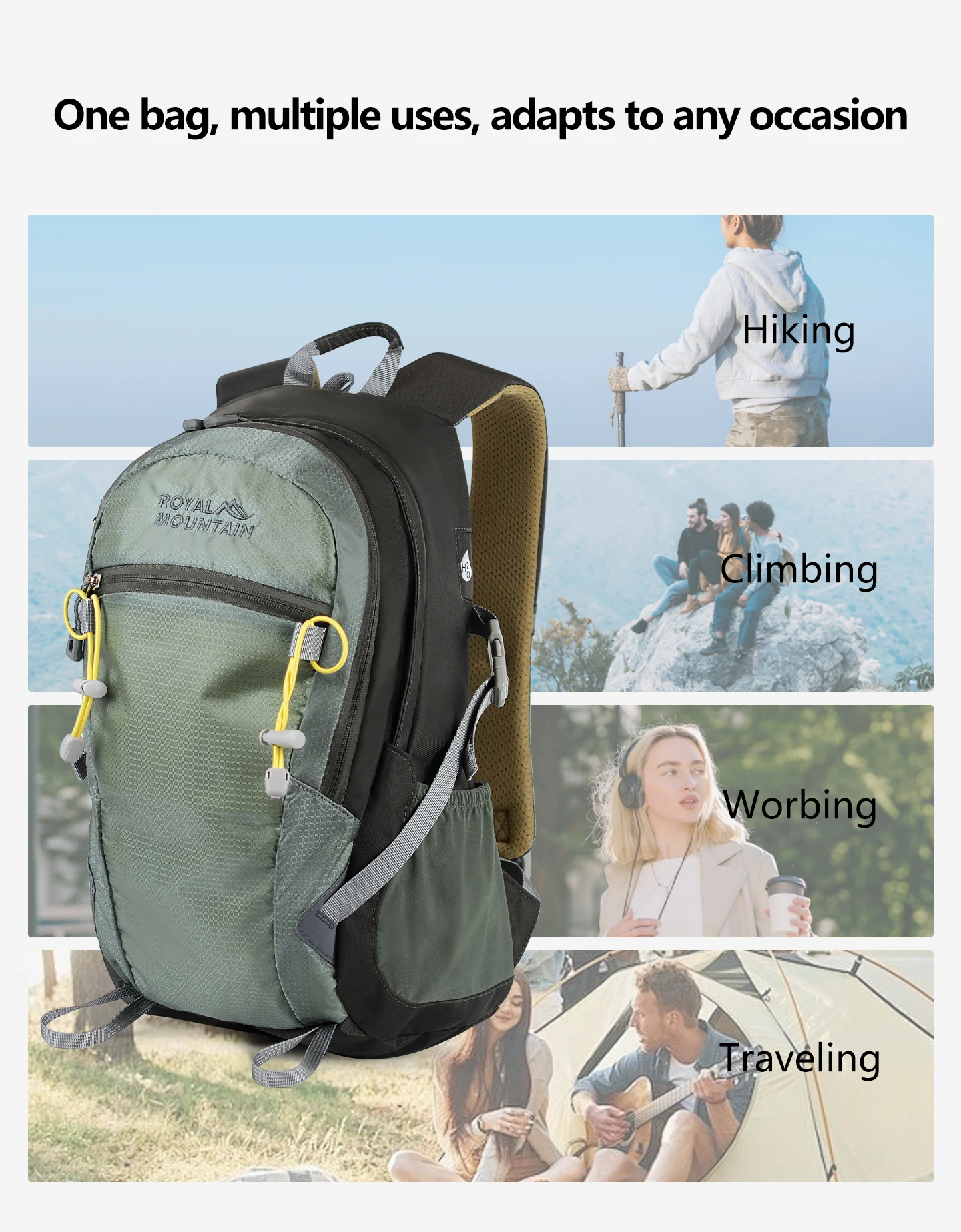 Unisex Leichter Freizeitrucksack 20L/30L Wasserabweisendes Gewebe mit Laptopfach und Regenschutz – Detail 6