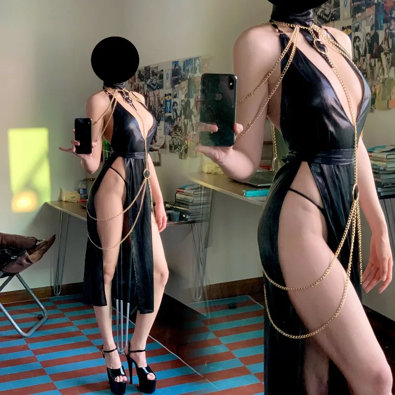 Egyptian Queen Sexy Cosplay Costume Metal Body Chain Gown slim-fit Dress Pharaoh Nile Style Suit Women Halloween Party Outfits - view 2