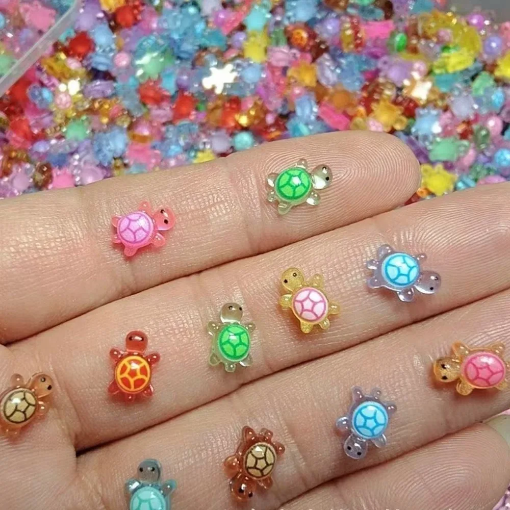 100Pcs Cartoon 3D Luminous Turtle Night Glow DIY Miniature Figurines Dopamine Colored Mini Turtle Nail Charms