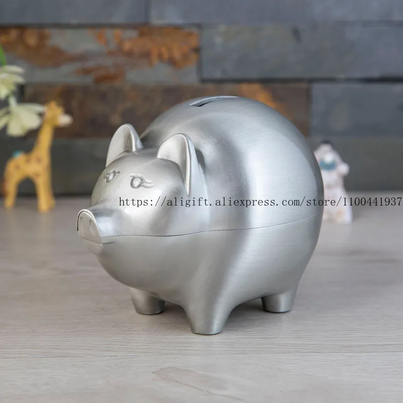 

Милая копилка с пухлой свиньей, подарок на день защиты детей, металлическая и ударопрочная сменная банка, потолочная копилка с выгравированными словами