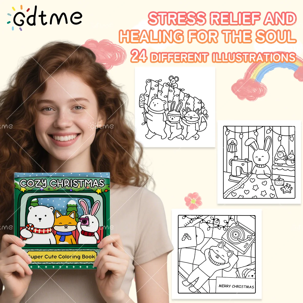 COZY CHRISTMAS Coloring Book for Adults Featuring Cartoon Bold-easy Patterns for Relaxation Kids DIY Painting Drawing Books ﻿