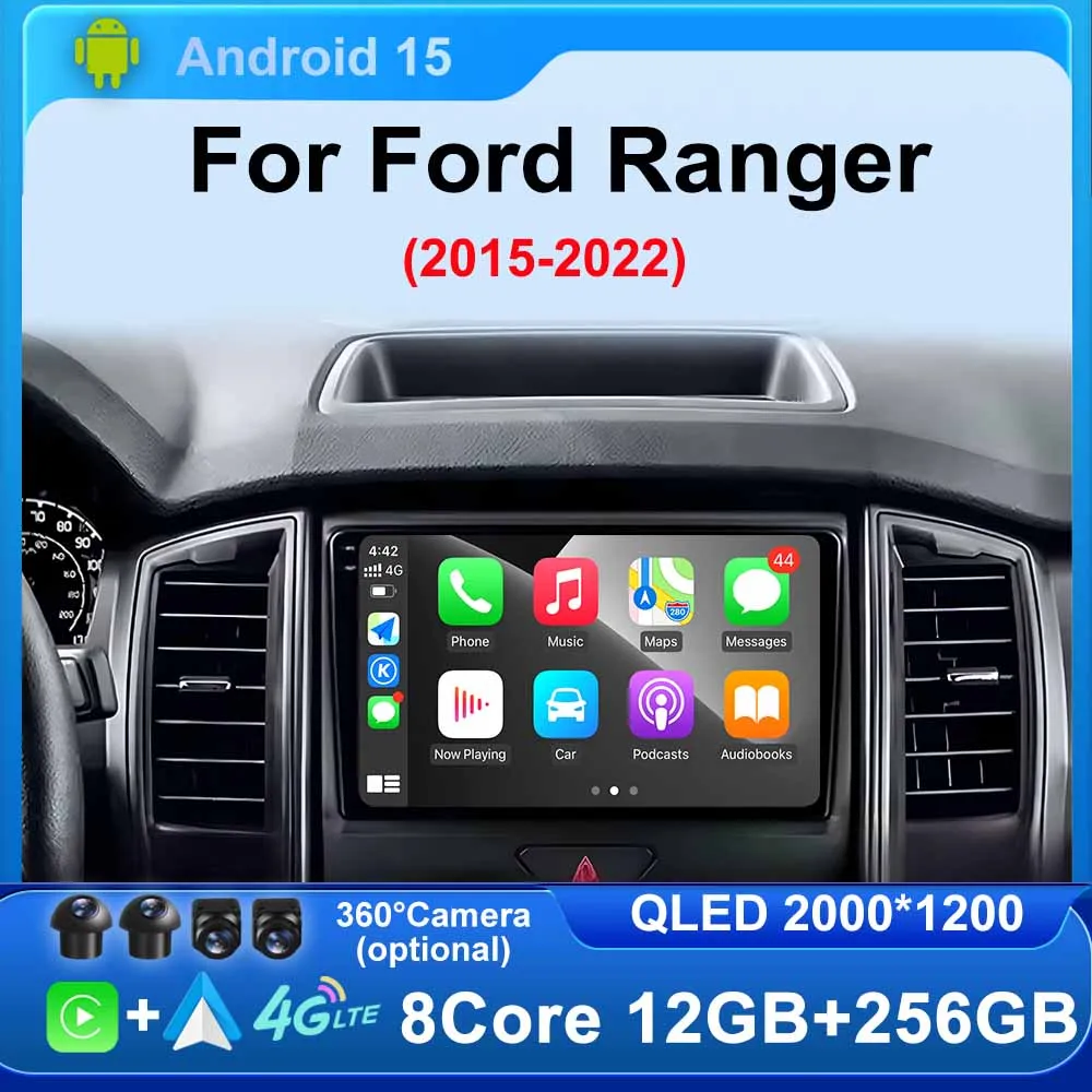 Android 15 Car Radio Stereo Screen for Ford Ranger 2015 2016 2017 2018 2019-2022 GPS Navi Multimedia Carplay Autoradio Head Unit