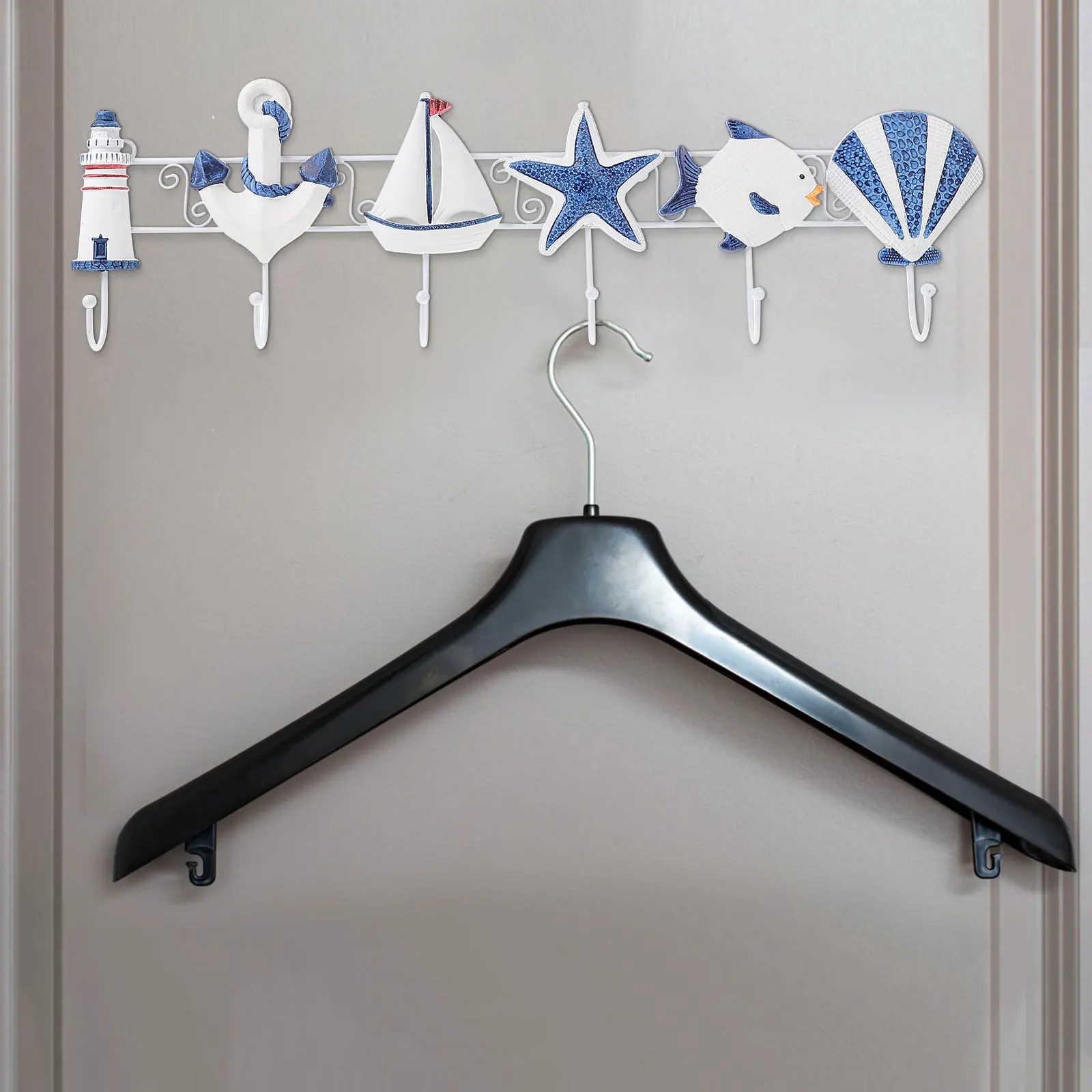 

1pc Creative Wooden Ocean Style Decorative Hangers Multi-Function Household Clothes Hooks Wood Hangers For Home Office