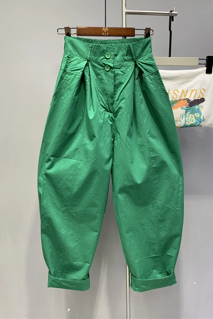 High Waist Loose Fit Harlan Pants Two Buttons Faion Slimming Versatile Casual Cotton Pants Korean Sle Commute Wind