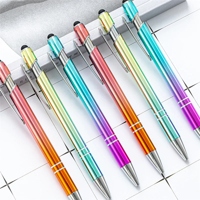 AP-50Pcs Gradient Metal Ballpoint Pens Touchscreen Ball Pen For Writing Stationery Office School Supplies
