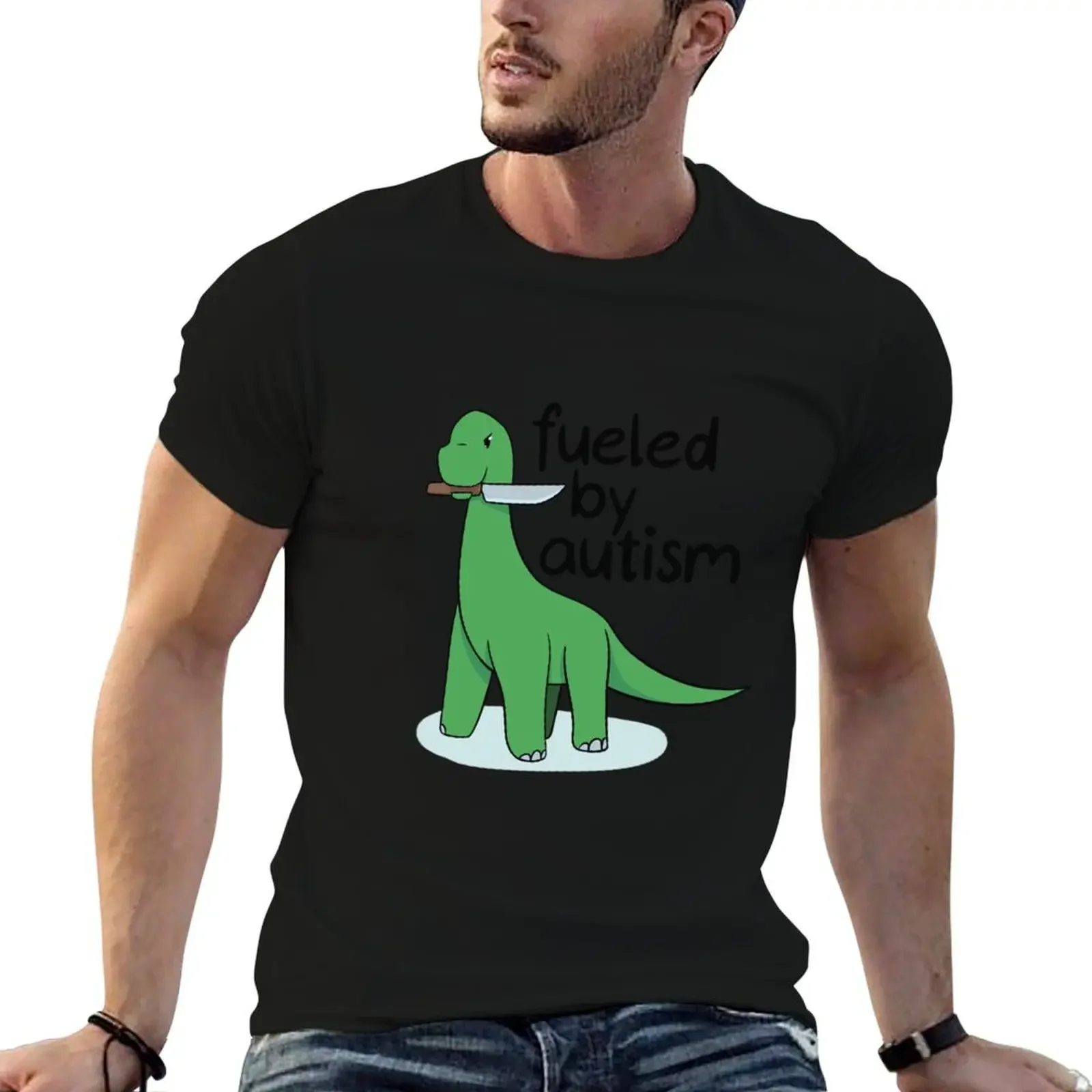 Fueled by autism Dino T-Shirt summer clothes plus sizes mens vintage t shirts