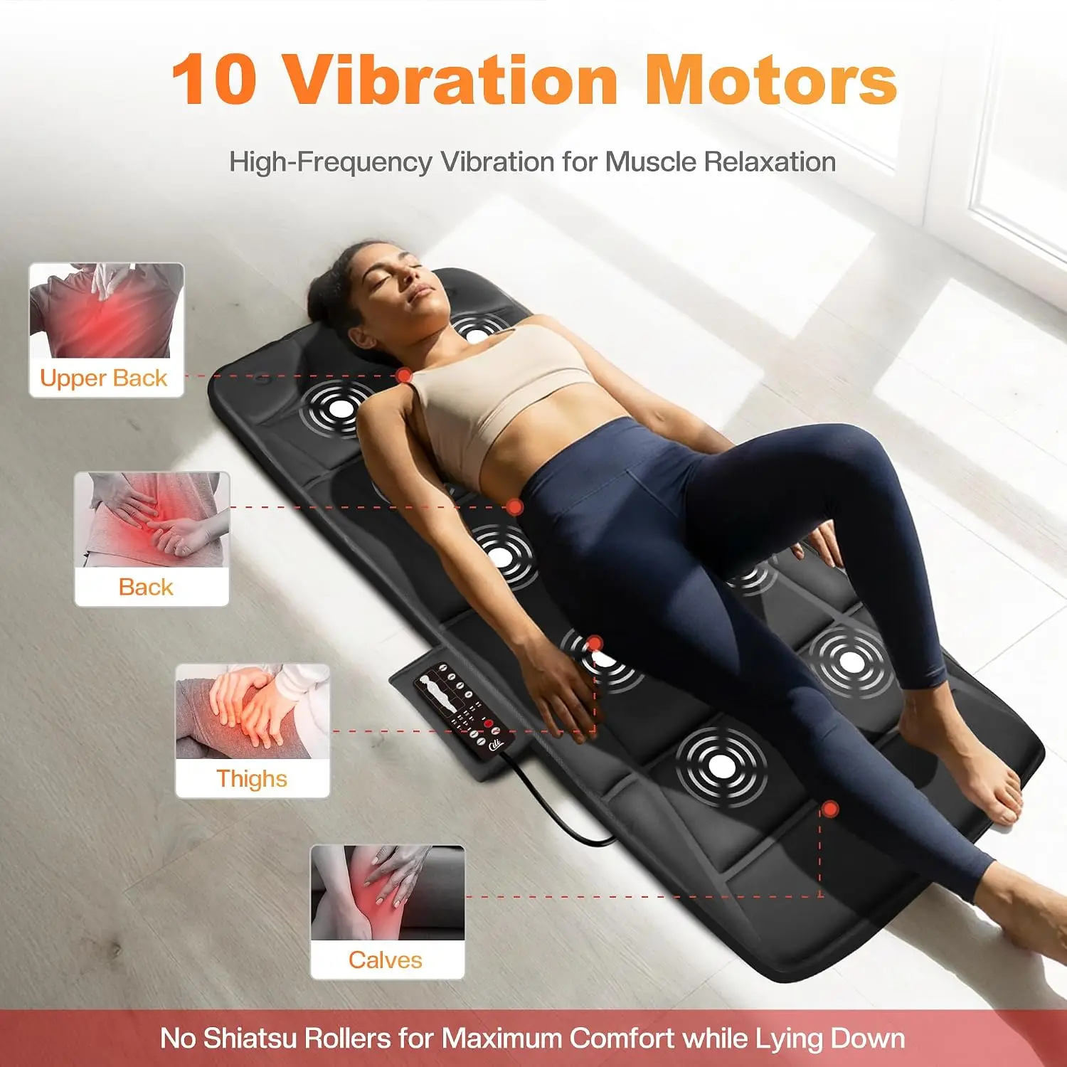 Full Body Massage Mat Pad With Heat Vibration Motors Modes Bed Back Auto Shut Off