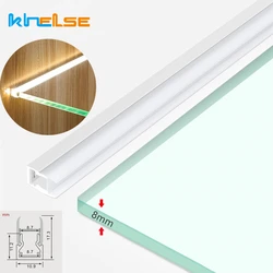 LED Glas Schrank Schicht Licht Für 8mm Glas Regal Zurück Schiene Clip Bar Lampe Aluminium Profil Schaufenster Bücherregal Streifen licht