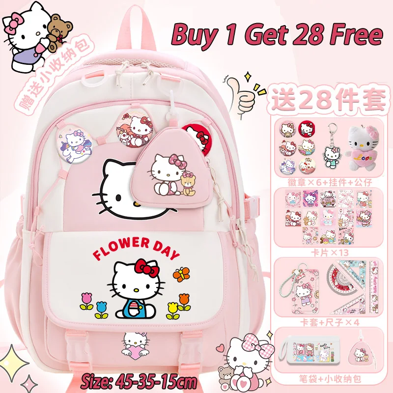 Hello Kitty Girls Backpack 2025 New Disney Cartoon Cute Dual-Shoulder Bag Large Capacity Teenage School Backpack