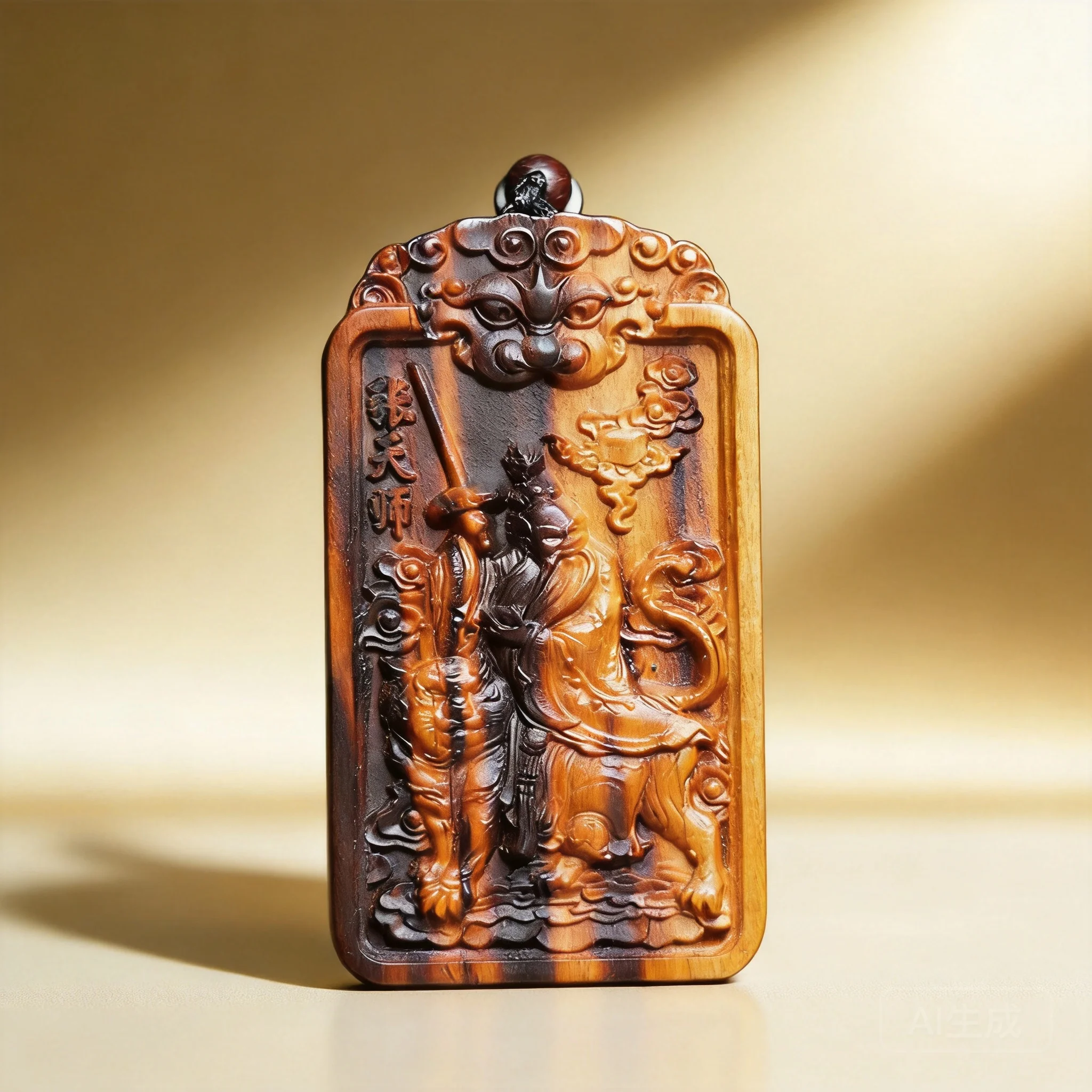 中国の伝統的な幸運の桃の木のペンダント、張天師の虎の頭の彫刻が施されたお守り、平和と幸運を祈願します。