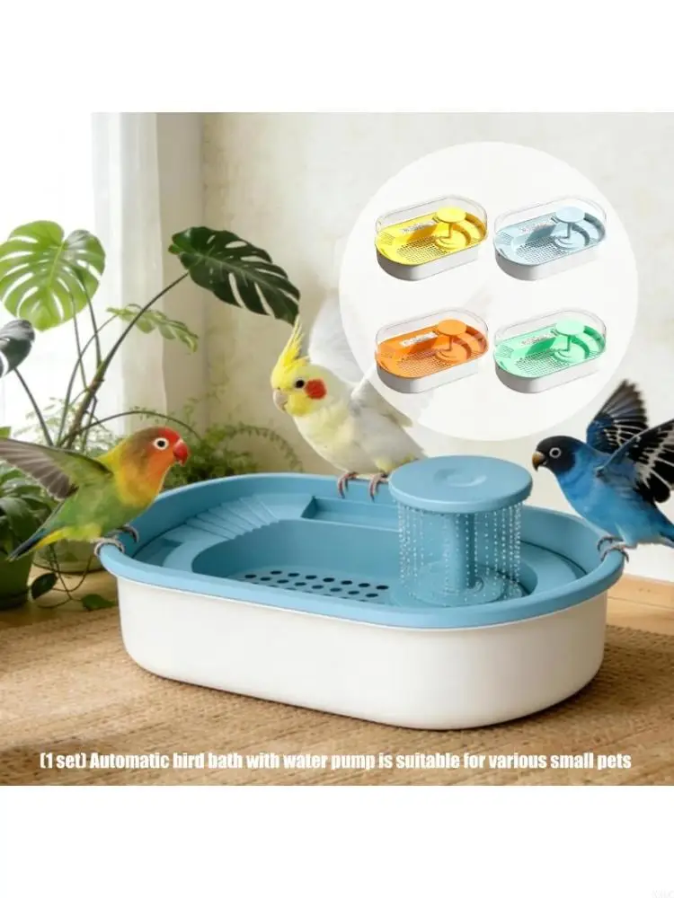 Plastic Bird Bath Tray with Water Pump for Small Companion Birds, Automatic Bath Tub for Indoor Daily Washing Use X3UC