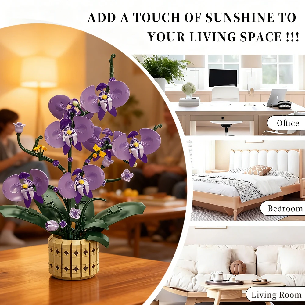 

832 шт., строительные блоки с цветами орхидеи, имитация цветочных кирпичей, развивающие строительные игрушки для детей, микро романтическое украшение