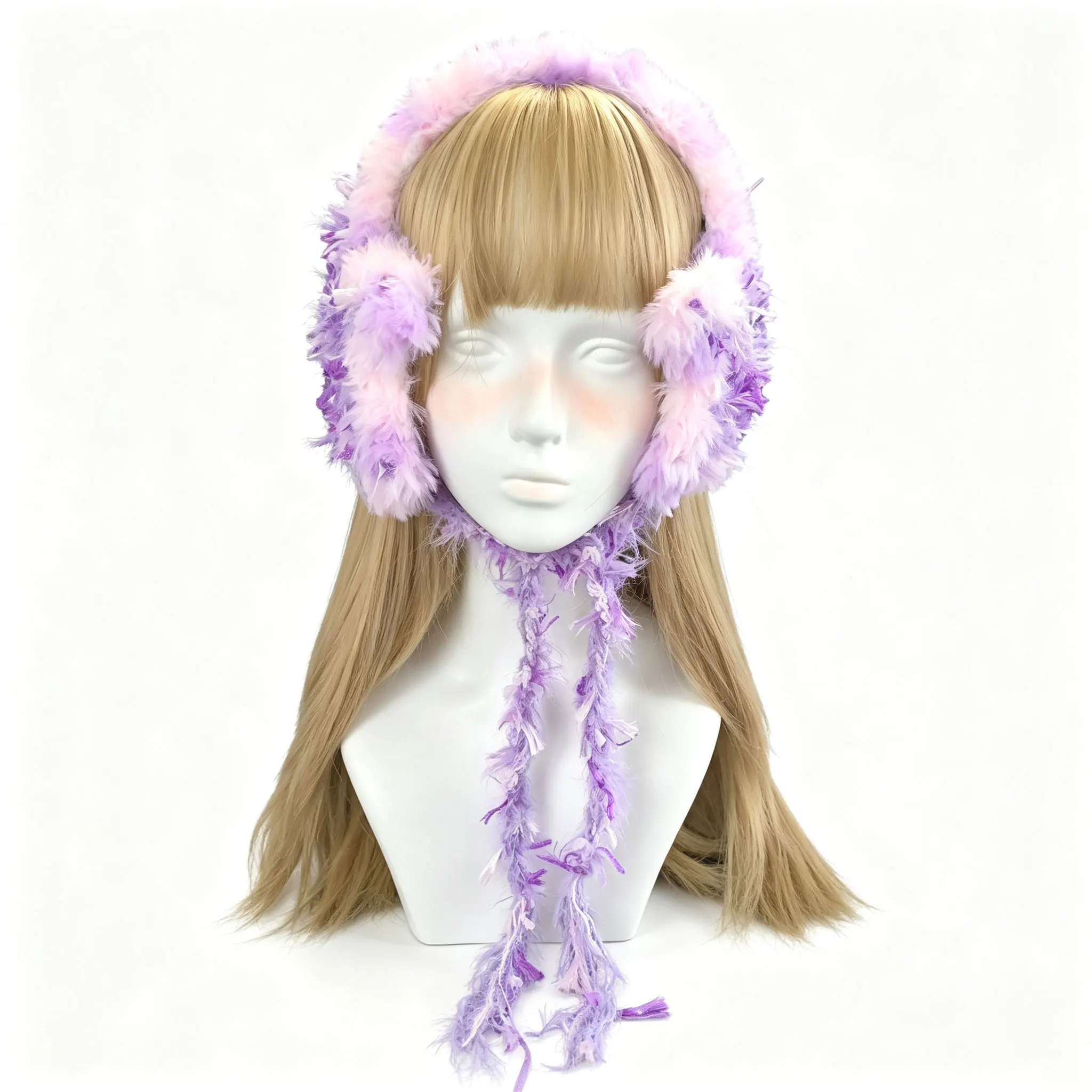 Handmade Purple Pink Earmuffs Women Winter Warm Custom Crochet Soft Knitted Headwear Girls Casual Kawaii Sweet Hair Accessory