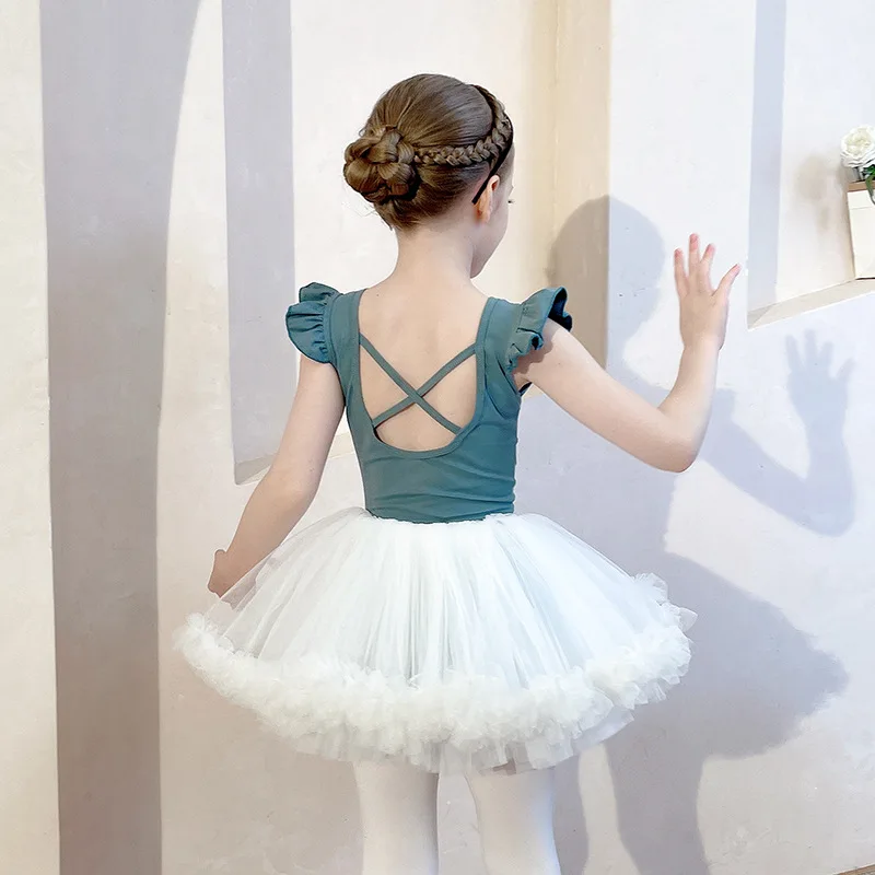 Vestido de dança infantil, saia de balé, tutu, fantasia de dança clássica, collant sólido para meninas, arquivo aberto, exame