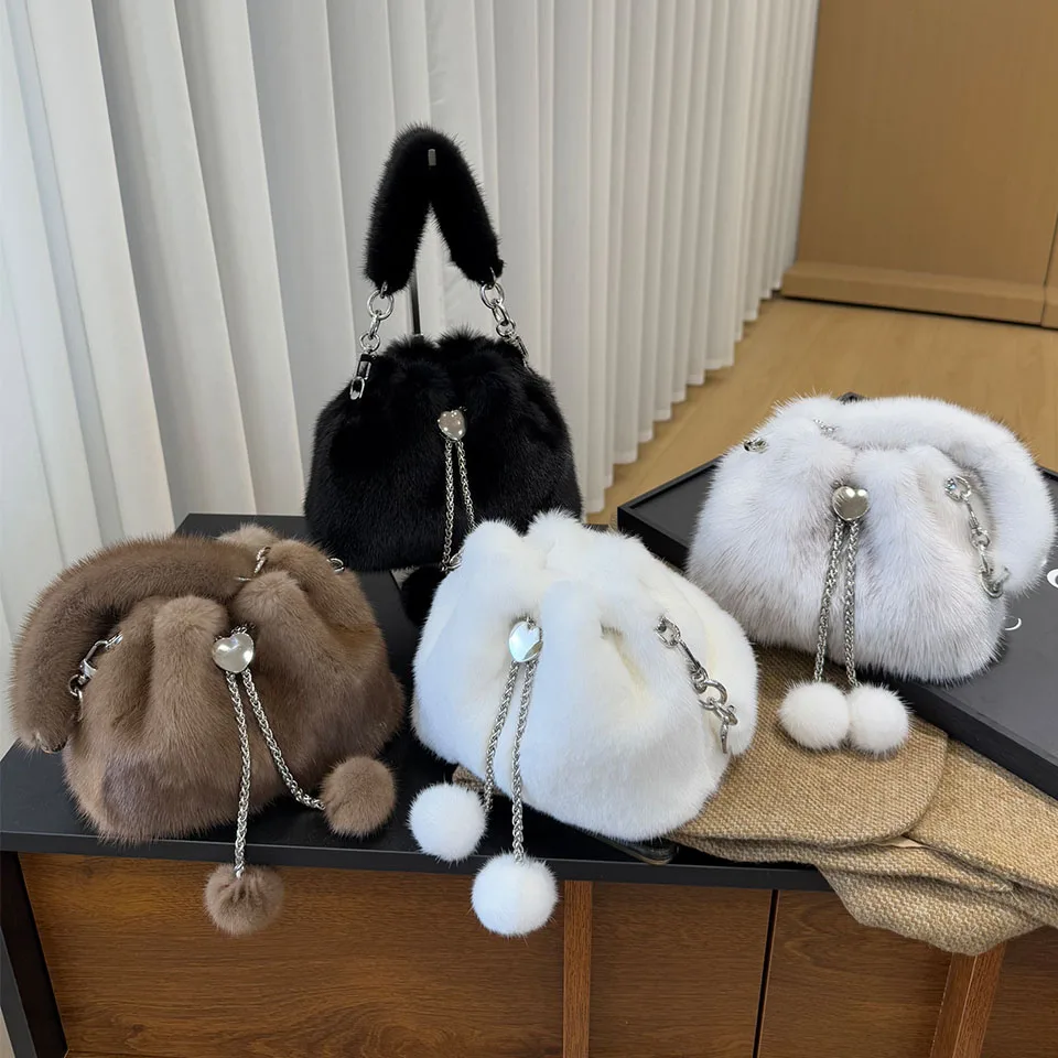 

Women's Bag Luxury Habdbag Mink Fur Bag Ladies Small Bag Premium Sense Woman Bags Commuter Bag Solid Colour Design Shoulder Bag