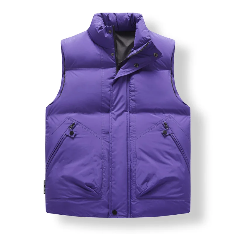 Fashion Solid Vest Men Casual Sleeveless Jacket Parkas Warm Thick Waistcoat Pocket Outwear Vest Men Clothing Korean Purple