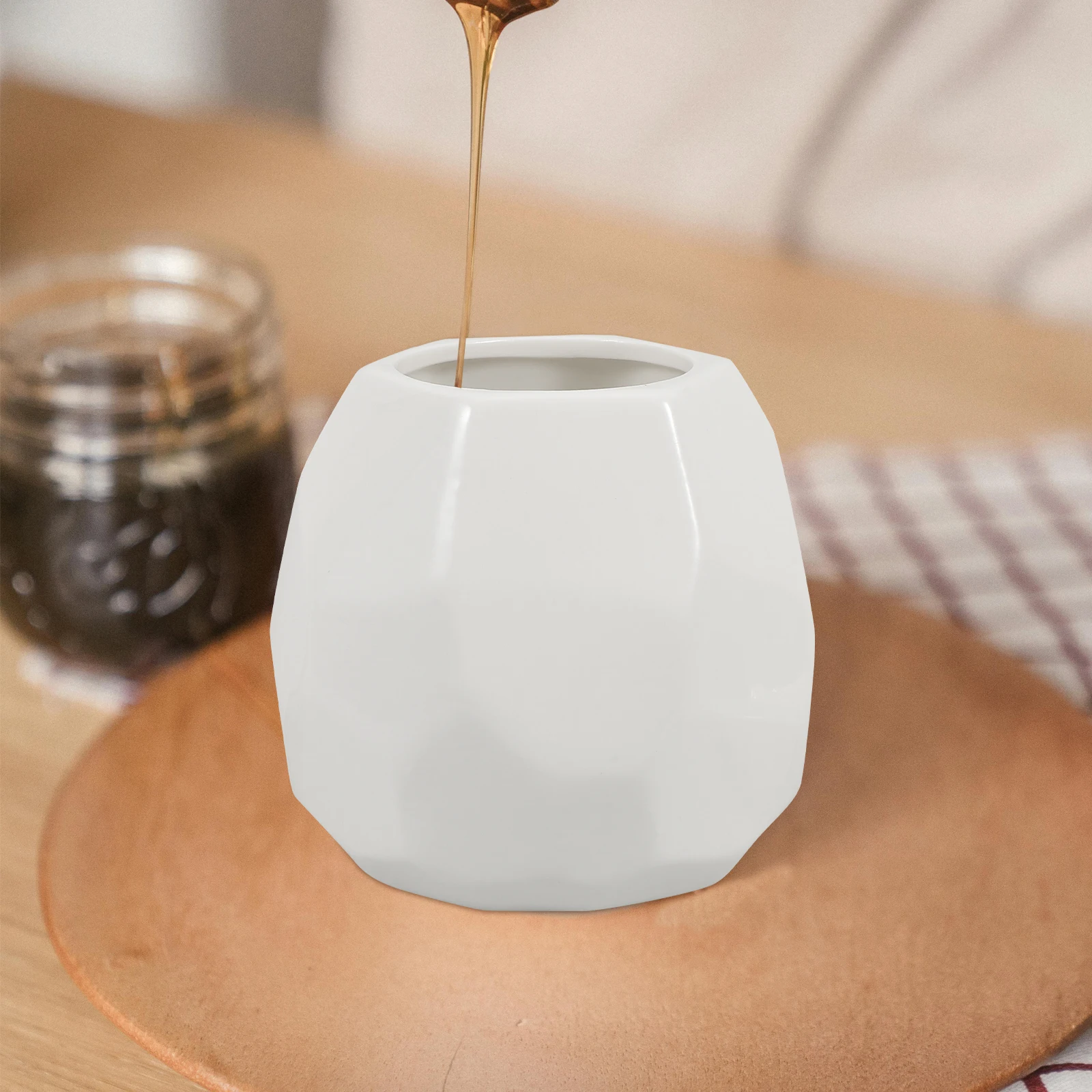 

Ceramic Honey Pot with Wooden Spoon Honey Jar Storage Container Kitchen Dispenser Small Bottle Stable Material Practical Use