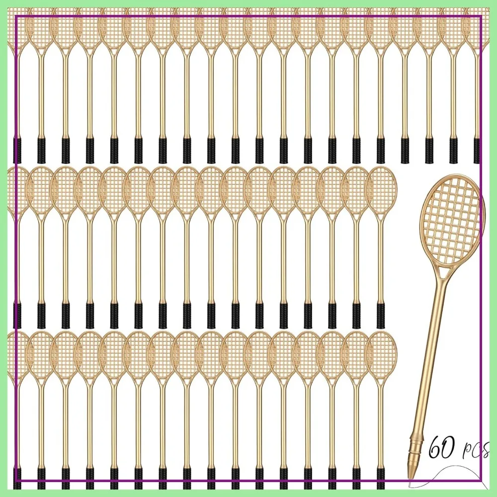 

60 Pcs Tennis Racket Pens Sport Party Favors for Team Gifts Novelty Badminton Rollerball Pens Gold