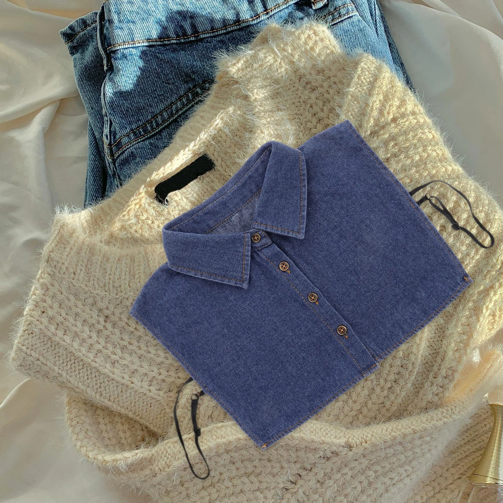 

Stylish Korean Fake Half Shirt Blue Denim Detachable For Women Men Spring Autumn Layering Lightweight Unisex Dickey Sweater